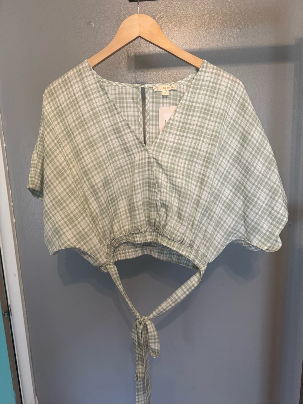 Light Green Plaid Tie Crop Top